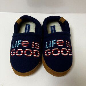 NEW Life is good Slippers Kids Embroidered USA Flag Fleece Lined